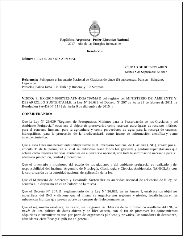 Resolución de publicación 05-09-2017