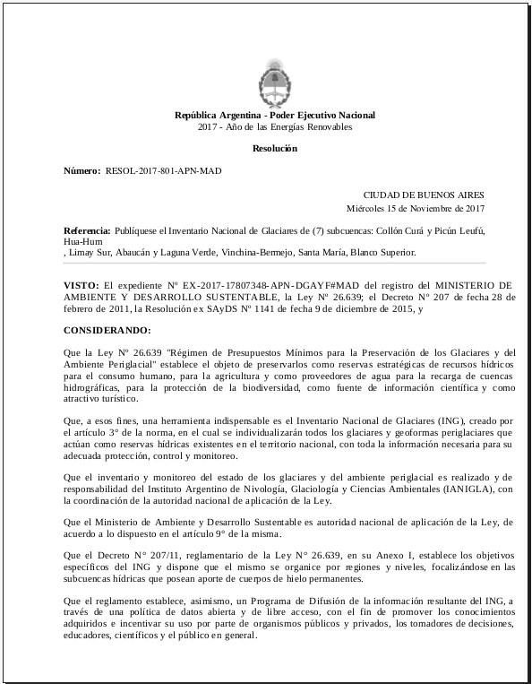 Resolución de publicación 15-11-2017