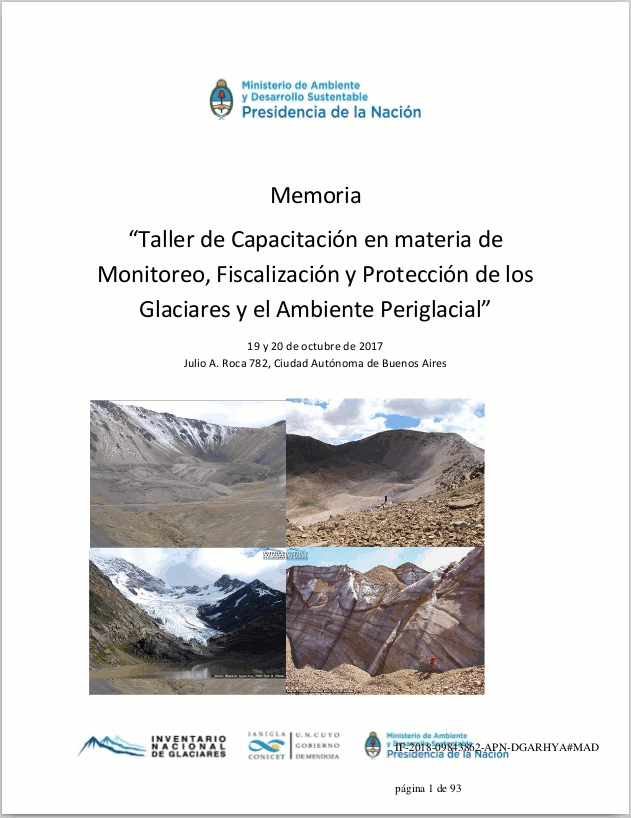 Taller de Capacitación en materia de Monitoreo, Fiscalización y Protección de los Glaciares y el Ambiente Periglacial